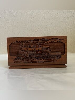 Vintage Wooden Letter Holder Desk Organizer Engraved Train 6x3 Desk Office Decor